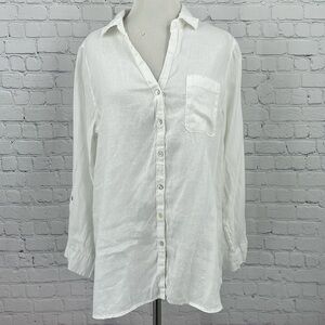 Beachy White Button Down 100% Linen Lightweight C & C California Basic Top